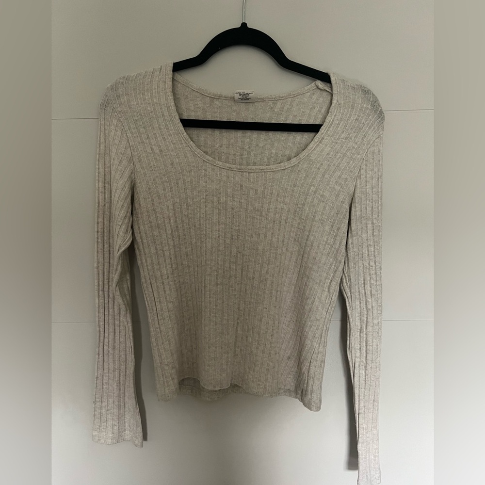 ribbed cream scoop neck long sleeve thermal